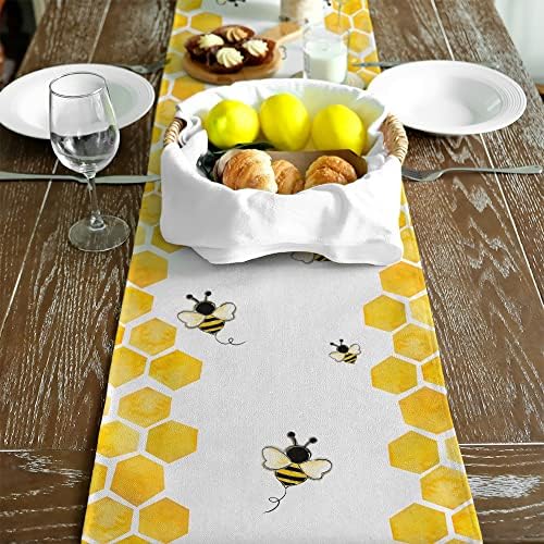 GEEORY AMARELO ABELHO MABEL DE VERÃO RUNNER 72 polegadas, Honeycomb Spring Farmhouse Holiday Runners Runners Cozinha Decoração de mesa