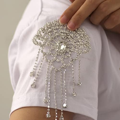 Cristal de cristal com forma de flor PDGJG Corrente de ombro de strass com borla Decoração de vestido de noiva DIY Sew