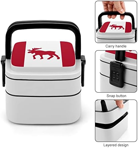 Caixa de bandeira de alce da Canada Bento Bento Double Camada All-In-One Packable Lunch Recier com colher para viagens de trabalho de piquenique