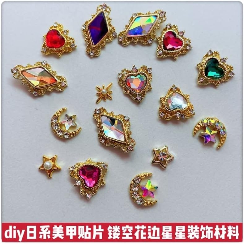 10pcs Luxury Nail Art Gems Acessórios Heart/Rhombus/Waterdroop Frame Charm Decoração de Luxuja Luga de Unhas Com Crystal