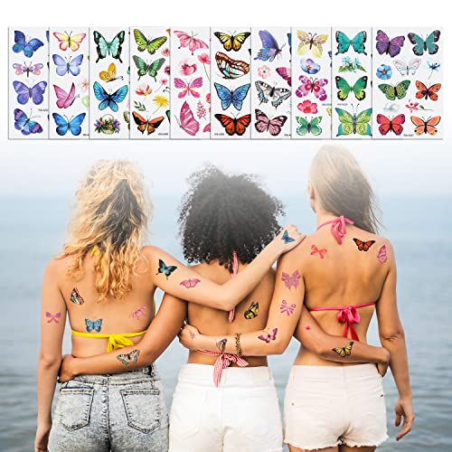 100pcs tatuagens temporárias de borboleta, coloridas pequenas flores de borboleta tatuagem adesivos à prova d'água tatuagens