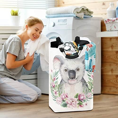 Cartoon Koala Animal tropical Lavanderia grande cesto de lavanderia dobrável com alças Roupas impermeáveis ​​Durável Lavagem