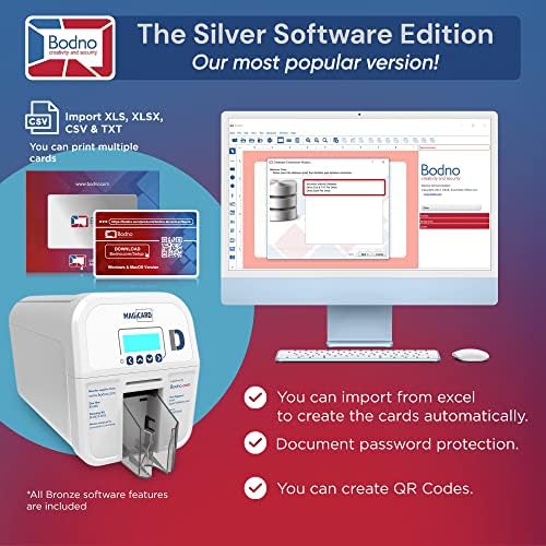 Bodno Magicard D Impressora de cartão de identificação dupla e software de identificação de suprimentos completos -Silver Edition