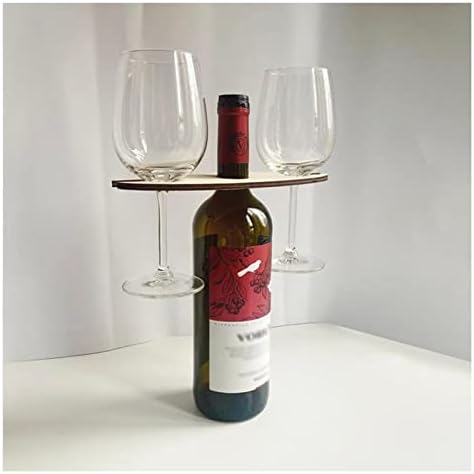 Deflab Rack de vinho 3pc garrafa de vinho de madeira e suporte de vidro de madeira copos de férias ao ar livre, gancho de bandeja