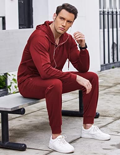 Coofandy Men's Tracksuit 2 peças de suor de um quarto de zíper e calças de moletom definem fatos de corrida esportivos casuais