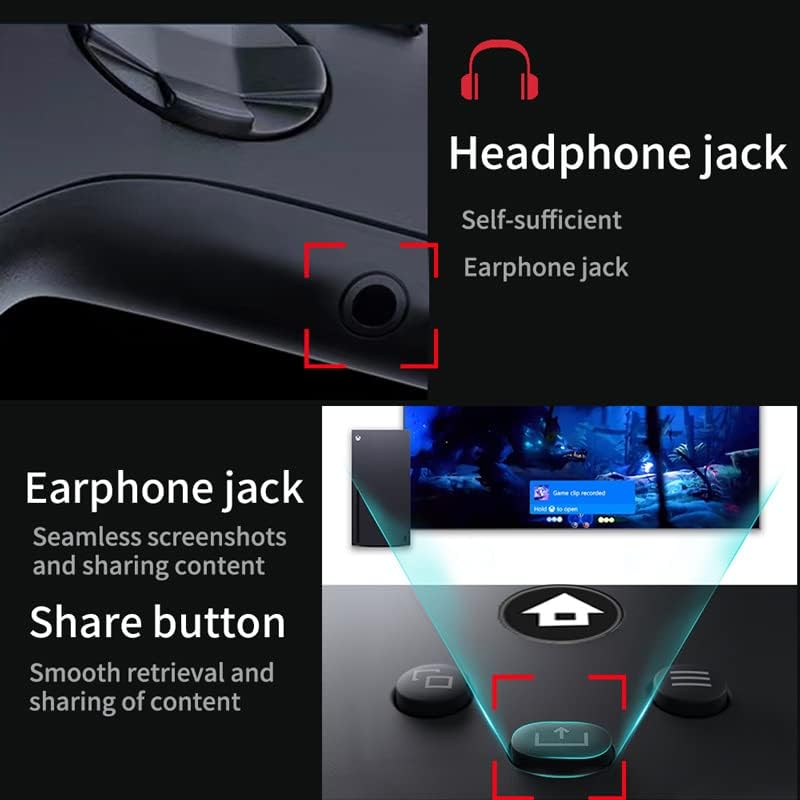 Gamepad Controller com receptor sem fio 2.4g para Xbox Serise X/S, manipulação de jogos de balancim anti-skid com fone de ouvido e botão de compartilhamento