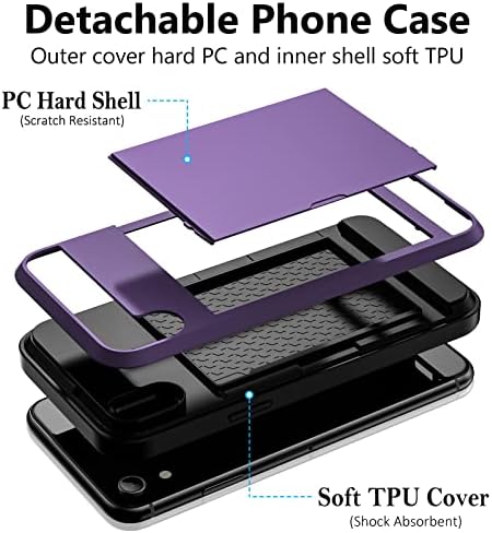 Vofolen para iPhone XR Capa de carteira com protetor de tela bolso escondido da porta deslizante, stand transparente Proteção Casca dura TPU Caixa