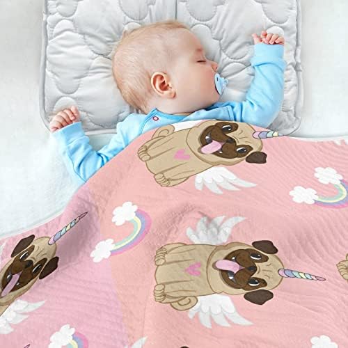 Cobertores de bebê de cachorro pug unicórnio para meninos super macio, cobertores de criança para meninas, cobertor