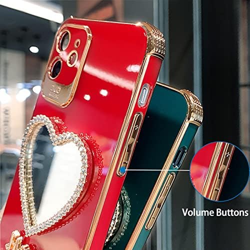 ANLOES Makeup Mirror Phone Case de moldura luxuosa em forma de coração Bling, Caso de proteção Bling Bling Firly para iPhone