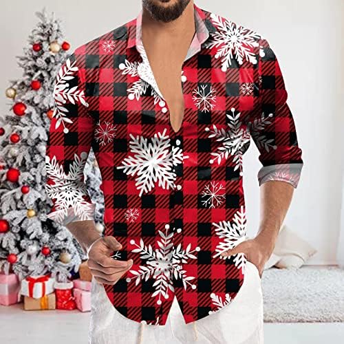 Zdfer Christmas Mens Casual Butão Camisas de Butão Longa Camisa de Rosco de Coloque Longo Camisa de Impressão Papai Noel