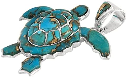 Colar de tartaruga de rede turquesa em prata esterlina 925 e pedras preciosas genuínas