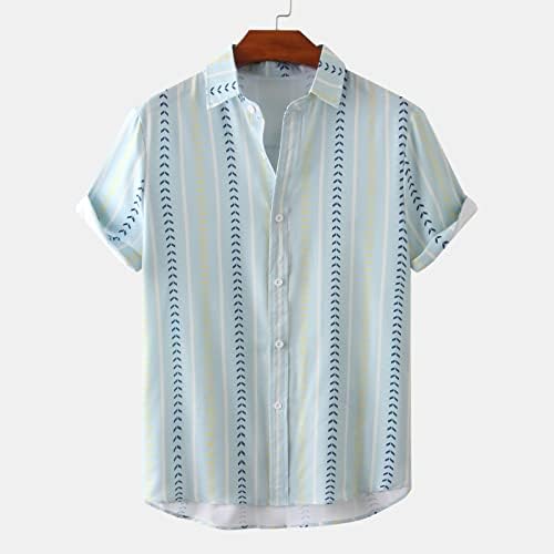 Camisa de praia masculina de verão bmisegm camisa casual de camisa listrada de manga curta cair camisa de camisa de colarinho