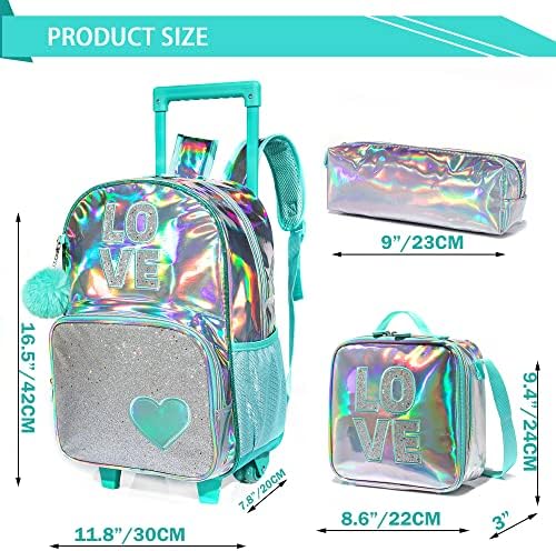 JSMniai Rolling Mackpack para meninas Bagagem infantil Continua a mala para estudantes do ensino fundamental Bolsa de laptop