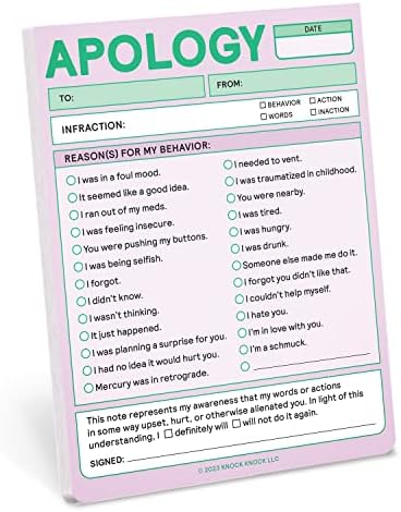 Knock Knock Apology Nifty Note, Sorry Memo & Apology Note Checklist Pad, 4 x 5,25 polegadas