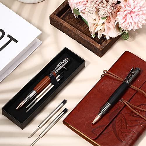 4 pacotes Metal Bolt Action Pen Conjunto para homens Pai dias Presente incluem 4 caneta em forma de bala de madeira, 8 recargas pretas substituíveis 4 caixas atuais, presentes de caneta para homens, pai, marido, namorado, presente de graduação