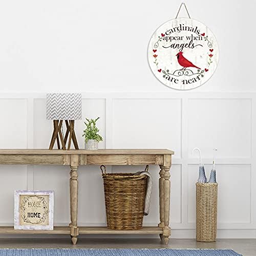 AROGGELD CARDINALS Aparece quando os anjos estão próximos do Circle Wood Sign Primeiro Christmas Wooden Sign Wood Wood Salto Signo da parede Decoração de arte para casa para o quarto da varanda do jardim da frente