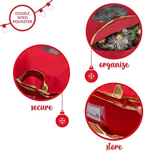 Simplifique sacos de grinaldas de 24 polegadas | 2 pacote | Armazenamento de Natal | Decorações de férias | Saco redondo com zíper | Protege as grinaldas | Material durável | Dobrável | Vermelho
