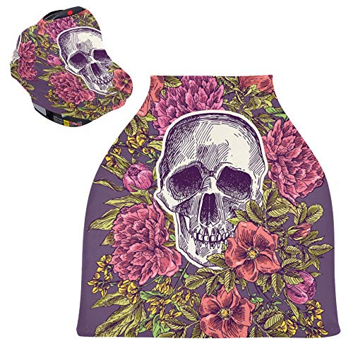 Yyzzh Floral Day of the Dead Skull Boho Chic dia de los muertos roxo capa de assento de bebê de bebê roxo covers de enfermagem do dossel