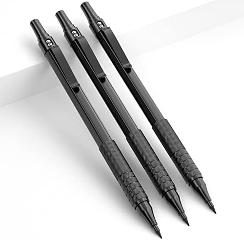 Conjunto de lápis mecânicos de Nicpro Black Metal 2.0 com estojo, 3 PCs Drafting Churge Titular com reabastecimento de