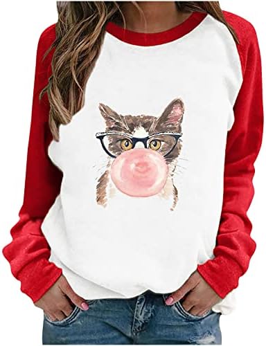 Sol molho de gato de gato feminino Crewneck Longe Fit Pullover Casual Camista Camista Fofa Túdos Graphic Tunic para meninas adolescentes