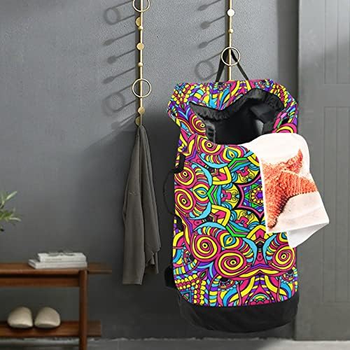 Mochila de lavanderia lavável MNSruu Mochila grande bolsa de roupas sujas com alças de ombro ajustáveis, Mandala colorida Floral