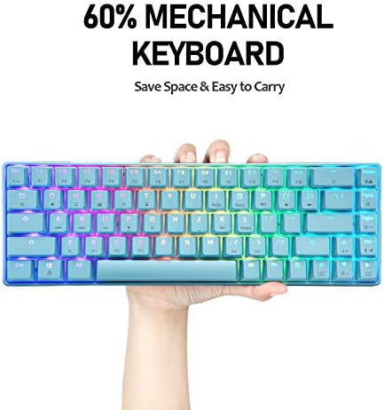 60 % do teclado mecânico Teclado Blue Switch 68 Chaves com fio RGB 18 Efeitos de retroilumação, mouse leve para jogos 6400 dpi,