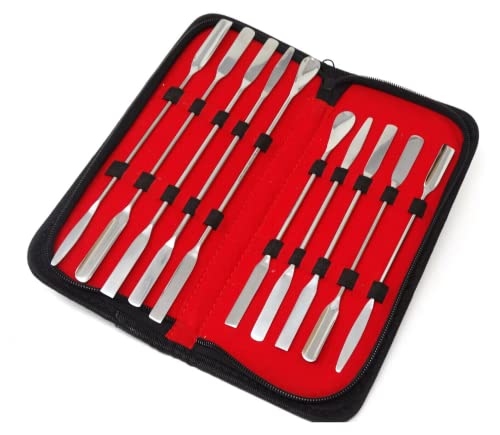 10 PCS Micro Labory Spatula Sampler Conjunto de aço inoxidável de aço duplo quadrado Mutlipurpose Squop, Scoop, Round e Arrow Final, 7 +9 Comprimento