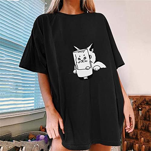 2023 Camiseta gráfica engraçada de gato para mulheres PLUS PLUSTOS DOPLOT ombro de ombro curto Tops