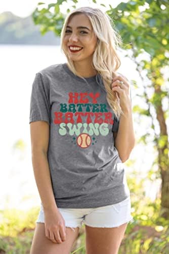 Camise de beisebol feminino ei ei batedor letra de swing ritmo de camiseta de camiseta casual de manga curta