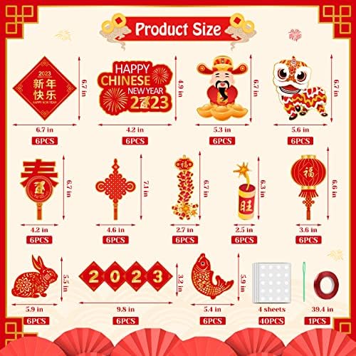 142pcs Decorações de ano novo chinês, 12 Styles 2023 Rabit Chinês Banner de Ano Novo Lunar Ano Novo Decoração de parede para