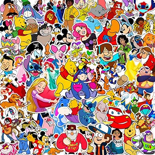 100 PCs adesivos de desenhos animados misturados, adesivos à prova d'água de vinil para laptop, pára -choques, skate, garrafas