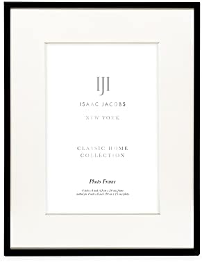 Isaac Jacobs 6x8 Moldura de imagem de metal preto, moldura clássica de metal feita para exibição de mesa e suspensão, decoração