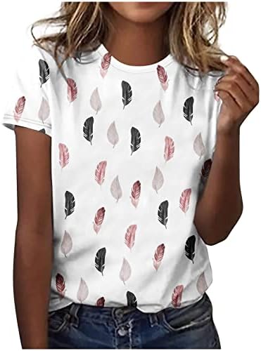 Tshirt de blusa de pescoço da tripulação para mulheres de outono de roupas de verão de manga curta de algodão gráfico de