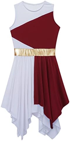 Shinsto Kids Girls Meninas assimétricas bloco de cores Litúrgico Vestido de dança Túnica Igreja Lyrical Worshipwear