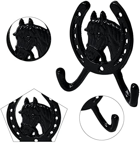 2pcs Ferro fundido Horses Horseshoe Double Key Casal ganchos de casaco de parede ganchos de cabide Rack Rack Rack de fazenda