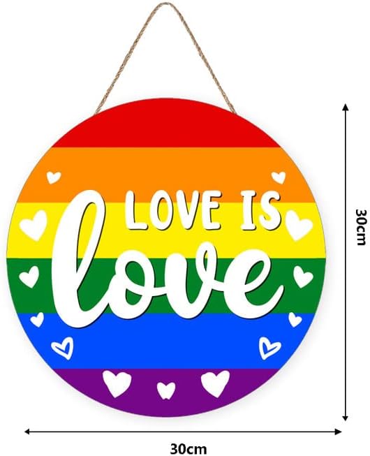 Lista de verificação de madeira do arco -íris, orgulho gay, amor é amor caseiro signo decoração lgbtq wood wreath sigling