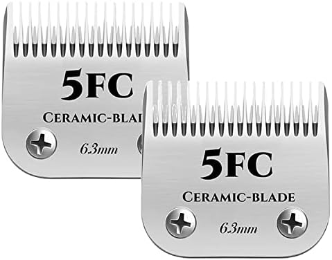 Lâminas cerâmicas de cortina de cães de estimação destacável ， tamanho 5fc Comprimento de corte 1/4 Blades de reposição compatíveis com os Clippers de Andis Dog, compatíveis com Wahl/Oster A5, KM Series Clippers, 2 pacote