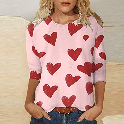 Camisas do Dia dos Namorados Mulheres Camisa Graphic Camisa Love Heart Carteira Impressão de Selta Crewneck Tops Pullover