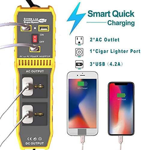 Jeekoudy 150W Inverter Power, o inversor de carros converte 12V a 220V/110V Smart Three USB 3.6a Charging rápido soquetes