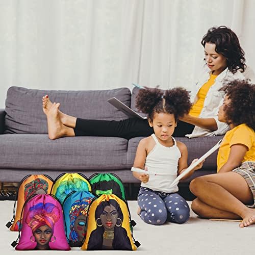 18 peças Garota negra afro -americana Sacos de cordão negros Mulheres com tema Mochila Goodie Sacos de doces de festas