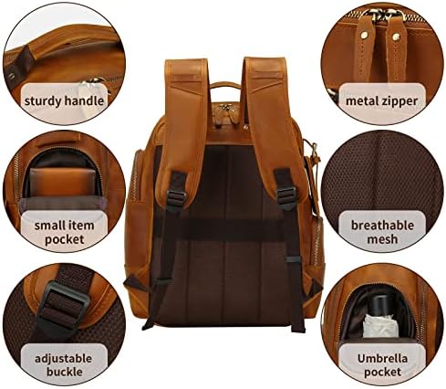 Mochila de couro ubant para homens, mochila de laptop de 15,6 polegadas mochila masculina mochila de couro completo de grã