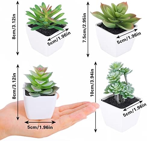 Suculentas artificiais de cocoboo em vasos 4pcs suculentas plantas artificiais, suculentas falsas pequenas plantas falsas para as prateleiras de mesa da sala da sala de estar decoração de janelas do escritório