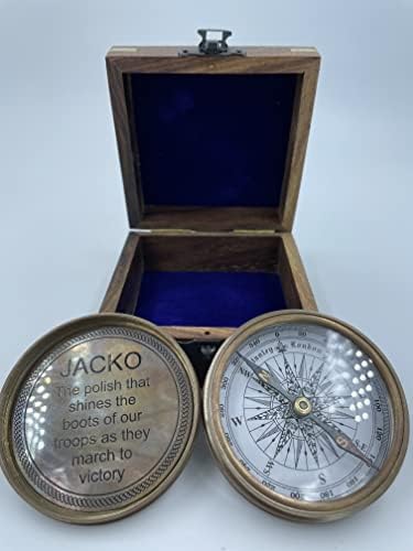 Vintage Brass Jacko Boot Polish 3 Compass with Wooden Case Presente para homens Mulheres, Presente Marítimo Colecionável