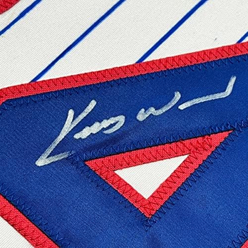 Kerry Wood de Kerry 33x42 emoldurado/assinado Jersey de beisebol de Chicago Pinstripe PSA/DNA COA