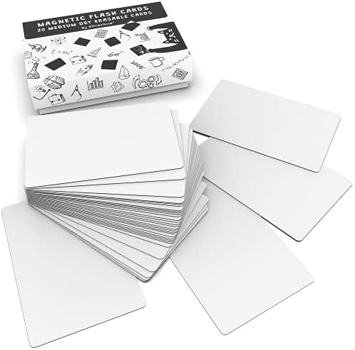 Atativamente 3,7 x 2,8 em cartões em branco magnéticos, ímãs de apagamento a seco, 20 pacote, rótulos apagáveis ​​brancos multiuso para escrever para escritório, educação, casa, quadro branco
