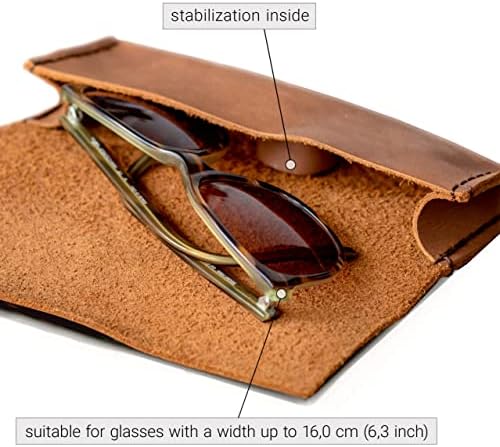 Caixa de óculos de couro 'Pablo' - feita à mão, luxuoso e habilmente criado por proteger copos de leitura e óculos de sol - grãos cheios lindamente costurados com comércio justo couro genuíno - marrom
