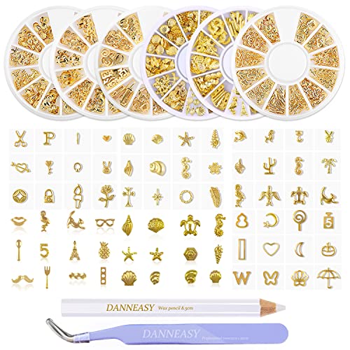 Danneasy 6 Caixas 3d Condativos de unhas douradas para mulheres jóias de unhas de metal casca cruz cruza butterfly unha charmos