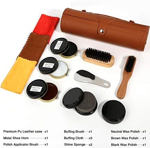 Kit de brilho de sapatos com caixa elegante de couro PU, kit de pincel de sapatos de viagem de 12 peças