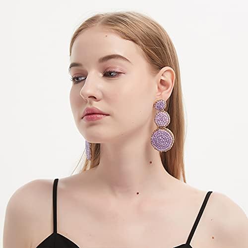 Brincos de miçangas redondos grandes - Declaração de contas nativas de Boho Brincos Dangle Brincos para Mulheres Meninas,