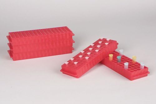 SP BEL-ART PCR reversível e rack de tubo de microcentrífuga; Para tubos de 0,2 ml ou 1,5-2,0 ml, 80 lugares, vermelho